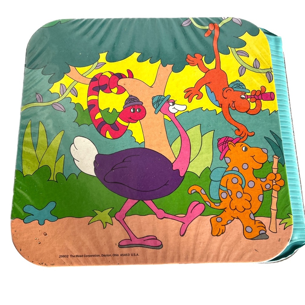 Vintage 1989 Safari Party School Folder Portfolio Mead 80s Lion Ostrich Bifold